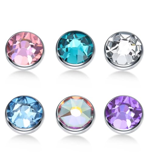 LECICI ASTM F136 Titanium Dermal Anchor Jewelry Set 14G Internally Threaded Micro Dermal Piercing Jewelry with 6 Colors CZ Tops & Base Hypoallergenic Anchor Dermal (6 Color Gems. 5mm)