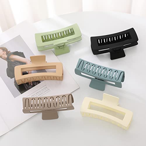 6 Pack Extra Large Hair Claw Clips For Women, 5 Inch Big Rectangular Claw Clip For Long Thick Hair, Huge Matte Strong Hold Nonslip Xl Jumbo Hair Claw For Girls, Hair Styling Accessories For Gifts #TOP6