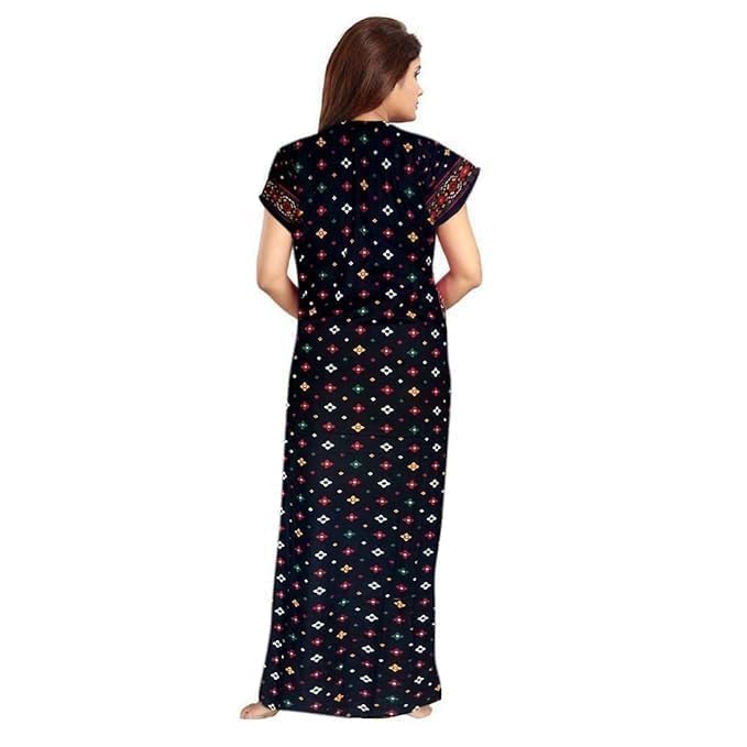 Image of NILOUFO Women's Cotton Printed Maxi Nighty - Pack of 2 | Soft Ankle-Length Sleepwear Gowns for Women | Free Size Night Dresses (Blue,Brown, Free Size)