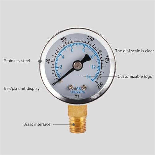 Jauge haute précision 1/8 NPT 367D manomètre robuste air et eau 14 bar - 3