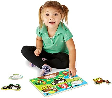 Melissa and Doug Wooden Toys - Farm Animals Peg Boards for Children | Learning Toys for 2 Year Old Girls & Boys Toddler Puzzles Gifts | Kids Wooden Jigsaw Puzzles for Children Age 2 3 4