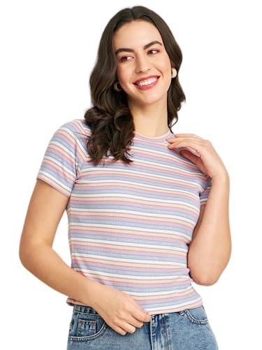 Image of Modeve Women Striped Half Sleeves Top for Summer