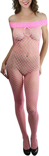 Image of ToBeInStyle Women's Bodystocking Crotchless Peek-A-Boo Fishnet Lace Bodysuit