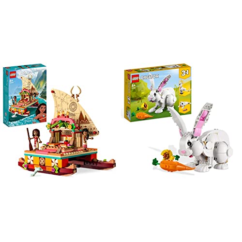 LEGO 43210 Disney Princess Moana's Wayfinding Boat Toy with Moana and Sina Mini-Dolls plus Dolphin Figure & 31133 Creator 3in1 White Rabbit Animal Toy Bricks Building Set