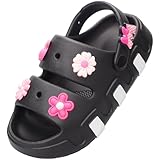 GIWONET Kids Girls Slide Sandals Double Buckle Toddler Water Clogs Summer Beach Pool Outdoor Slip on Shoes Shower Clouds Slippers,Black
