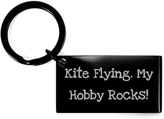 Kite Flying Gifts For Men Women, Kite Flying. My Hobby Rocks!, Inspirational Kite Flying Keychain, Black Keyring From Friends, Kite flying supplies, Kite flying accessories, Fun kite flying gifts,, Black, Small