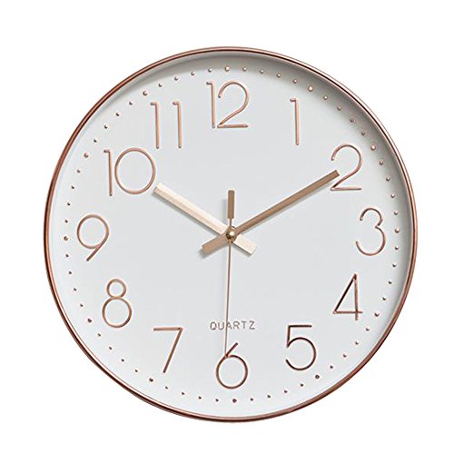 Dobess 12 Zoll Modern Quartz Lautlos Wanduhr Schleichende Sekunde ohne Ticken (Rosegold) Cover