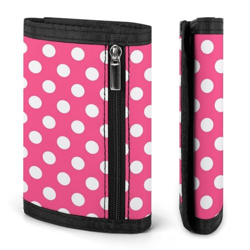 Bright Pink Polka Dot Print Wallet for Men, 8 Credit Card Holder Slim Minimalist Front Pocket Small Mens Bifold Wallets2