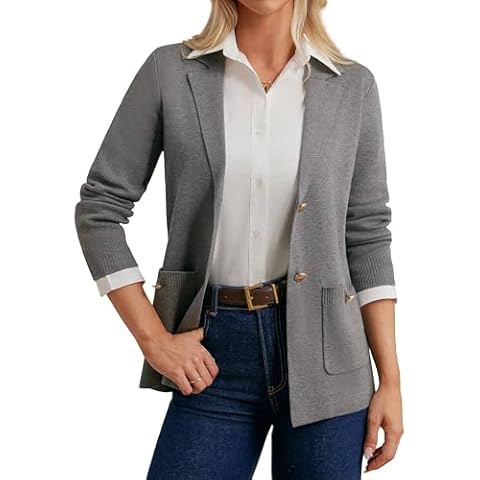 GRACE KARIN Lightweight Knit Blazer Gray Cover