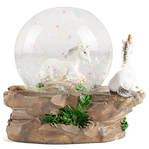 Elanze Designs Pretty Unicorns Fairy Tale Fantasy Horse Figurine Mini 45MM Sturdy Polyresin Princess Daughter Girls Glitter Water Snow Globe Tabletop Decoration