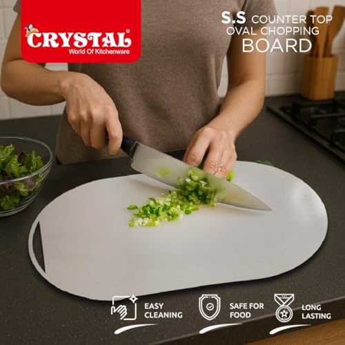 Image of Crystal Stainless Steel Oval Shape Large Chopping Board | Cutting Board Vegetable, Fruit, Bread & Meat | Durable Safe