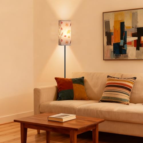 Image of 64.6 inch Floor Lamp, Pole Lamp with Foot Switch, Modern Standing Lamp, Minimalist Freestanding Lamp (Bulb Not Included), for Living Room, Bedroom Office ETL Listed, Black and Printed X07LD05
