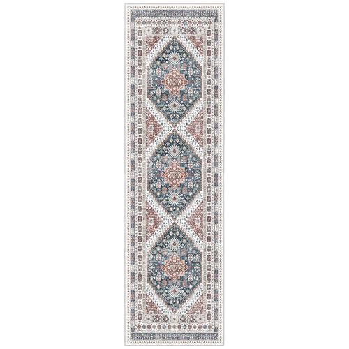 Madane Runner Rug 2'6''x8' Kitchen Runner, Hallway Runner Printed Vintage Washable Rugs Soft Non-Slip Low Pile 2.5x8 ft Runners for Hallways Laundry Room Rug Distressed Rug, Navy Blue