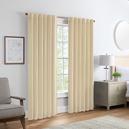 Eclipse Langley Solid Tripleweave Room Darkening Rod Pocket Window Curtains (2 Panels), 52 in x 84 in, Beige