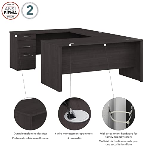 Bestar Logan U Shaped Desk In Charcoal Maple, 65W #TOP3