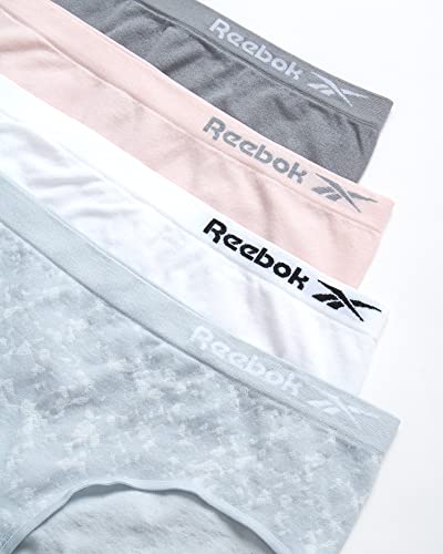 Reebok Girls' Underwear - Seamless Hipster Brief Panties (4 Pack), Size 12-14, Artic Ice/White/ Lotus/Sharkskin #TOP1