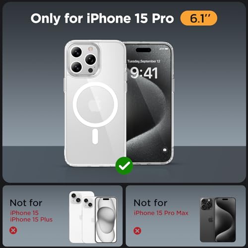 Image of Miracase Magnetic for iPhone 15 Pro Case 6.1 inch (Compatible with MagSafe)(with 2X Screen Protectors)Military-Grade Protection, Anti-Fingerprint Translucent Matte Phone Cover, Clear