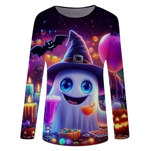 Halloween Shirts for Women Long Sleeve Plus Size Fashion Crewneck Comfortable Tshirts Halloween Costumes for Women