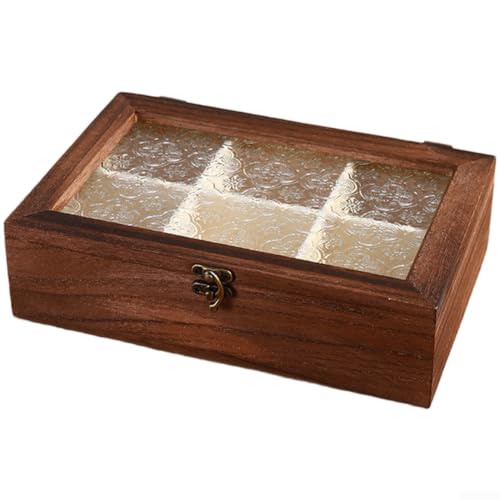 Joyero de madera maciza con tapa de cristal, estuche floral, baúl de madera hecho a mano para divisor de accesorios de escritorio y pequeño recipiente de recuerdo (B)