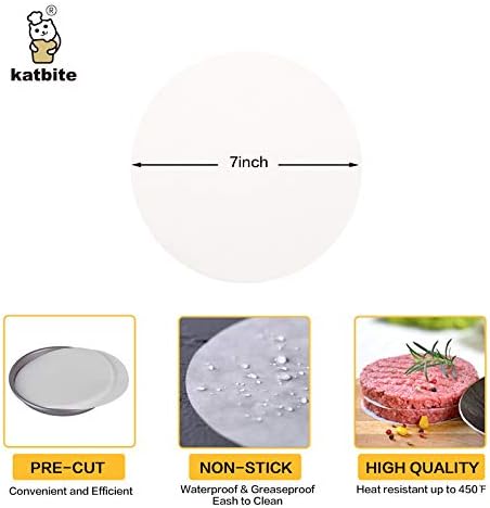 Katbite Heavy Duty Greaseproof Paper Sheets,200pcs 7 Inch Baking Paper Rounds Non Stick Baking Parchement Paper,Used for Cake Cooking,Patty Separating