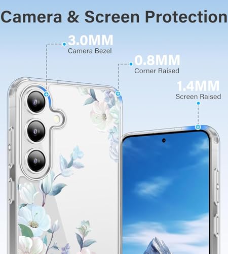 Image of Elzzi Clear Transparent Cover for Samsung S25 Fe 5G Case Shockproof Case Floral Design Full Camera Protection Shockproof PC Covers Transparent Flower Cover for Girls & Women (Blue)