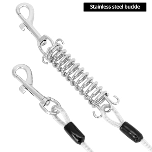 QWORK® 15M Hundeleine, Tie Out Leinen für Hunde, Φ5mm Hundekettenleine mit Feder und Haken, 360° Verwicklungsfrei, Stoßdämpfendes Laufleine für Hunde, für Laufen, Camping