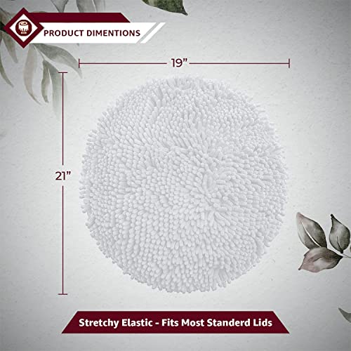 LuxUrux Toilet Lid Cover with Stretch Fit Elastic Band – Chenille Microfiber Toilet Seat Non-Slip Cover for Bathroom – Soft Plush, Machine Wash And Dry, Comfort & Clean Look (18 x 21'', White)