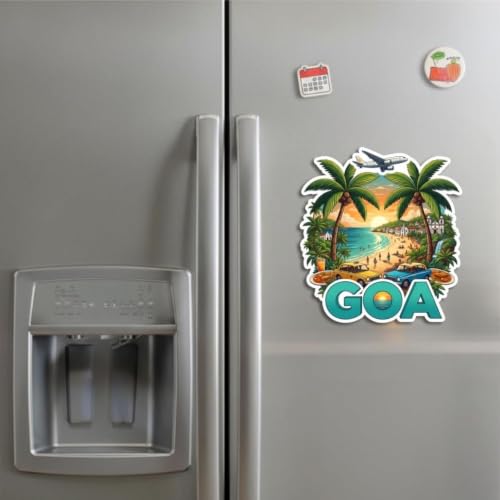 Image of GOA Theme Souvenir Wooden Fridge Magnet for Refrigerator - Printed Fridge Magnet for Kitchen & Fridge Decor | Perfect Souvenir Gift | Fridge Decoration | Size 3x3 Inches | Pack of 1 (Goa)