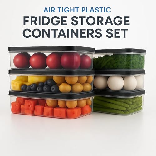 Image of Sulfar Air Tight Plastic Fridge Storage Containers Set for Kitchen (1200 ML, Pack of 10)