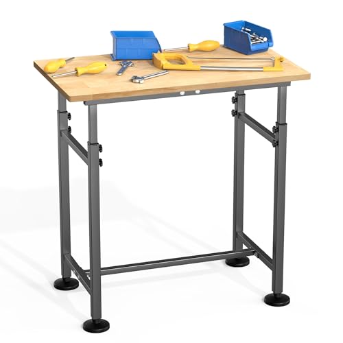 WALMANN Heavy Duty Adjustable Height Workbench 32' x 18', Rubber Wood Top Work Table for Garage, Workshop, 1500 lbs Load Capacity