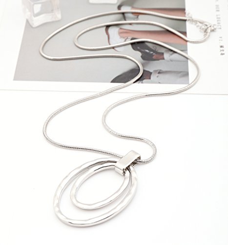 NVENF Long Sweater Chain Double Circle Pendant Necklace Bold Snake Chain Women Statement Necklace4