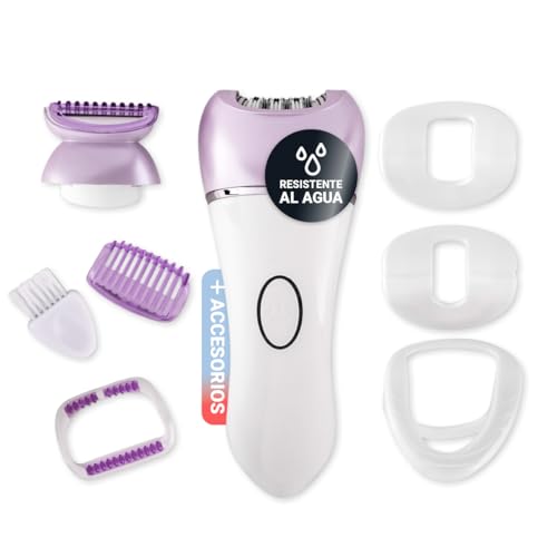 Depiladora eléctrica con 2 Velocidades, Batería, Resistente al Agua, Autonomía 45 minutos, 36 Láminas, Mango Ergonómico, Luz Integrada, Incluye Cabezal de Afeitado
