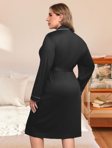 Ekouaer Plus Size Robes for Women Lightweight Bathrobe V Neck Kimono Loungewear Soft Maternity Robes with Pockets 1X-5X4
