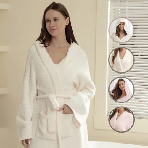 Image of bearberry Plush Hooded Bath Robe Women's Loungewear Sleep Robe Indoor Outfit