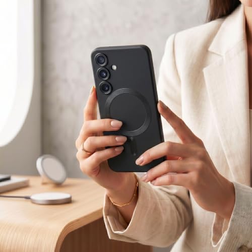 Image of amazon basics Premium Mag-Safe Case for Samsung Galaxy A34 5G | Shockproof & Anti-Scratch Cover | Soft Silicone with Wireless Charging | Camera Lens Guard - Black