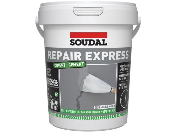 Soudal Repair Express Plaster Cement Acrylic Sealant Cartridge Joint Crack Colours 900ml Acrylic Polymer Based, DIY Masonry Concrete Masonry Concrete Stairs Used for External & Internal (Grey)