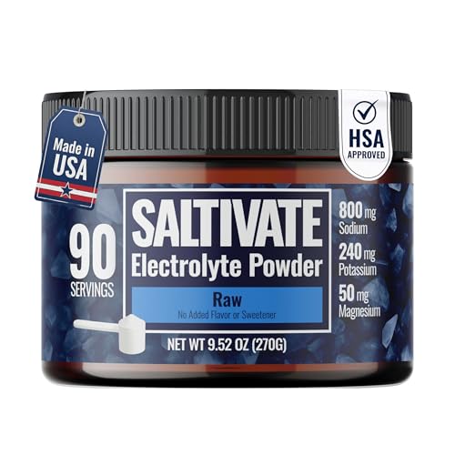 Raw Unflavored Electrolytes | HSA FSA | High Sodium, Potassium, Magnesium | No Sugar, Stevia, Citric Acid or Maltodextrin | Bulk Raw Electrolyte Powder| Made in USA | Makes 90 Servings of 32 Fl Oz