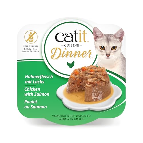 Catit Hühnerfleisch Dinner, Premium Katzennassfutter, getreidefrei, proteinreich, mit Lachs und Karotten, Alleinfuttermittel, 1er Pack, 80g