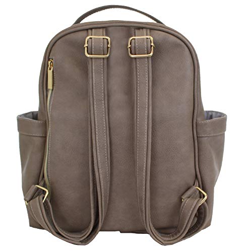 Itzy-Ritzy-Mini-Diaper-Bag-Backpack--Chic-Mini-Diaper-Bag-Backpack-with-Vegan-Leather-Changing-Pad-8-Total-Pockets-4-Internal-and-4-External-Grab-Top-Handle-and-Rubber-Feet-Taupe