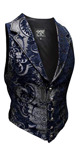 Shrine Men's Victorian Gothic Aristocrat Vest Silver Blue Tapestry