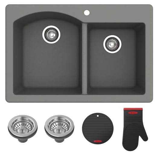 Kraus Forteza 33" Drop-In/Undermount Granite 60/40 Double Bowl Kitchen Sink - Grey (KGD-50GREY)