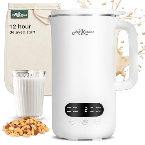 8-in-1 Nut Milk Maker Machine Creamy Almond Milk Oat Milk Soy Milk Soup Maker & Smoothies | 10 Stainless Steel Blades Auto-Clean Boil Water/Keep Warm | 12-Hour Delay Start 32 oz