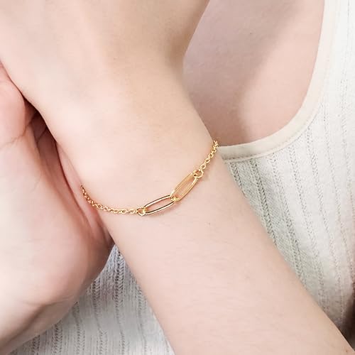 Mother Daughter Bracelets Set – 18K Gold Plated Bracelets for Women,Double-clasp Linked Bracelet Gifts for Mom from Daughter, Birthday, Christmas, Mother's Day Gifts for Mom (2-Pack)2