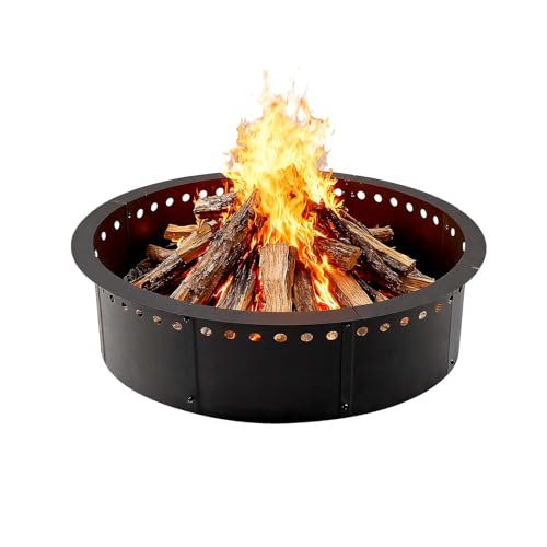 31 Inch Smokeless Fire Pit Ring Insert Outdoor, Heavy Duty Solid Metal Steel Round Firepit Rim Liner for Outside, 35 Inch Outer Diameter DIY Campfire Ring, Above or In-Ground, for Camping Garden Patio