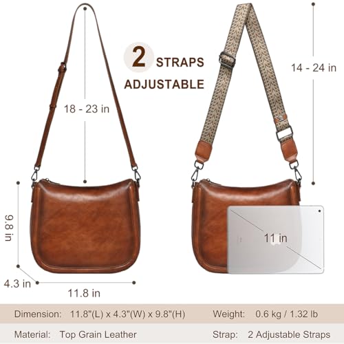 COOLCY Real Leather Crossbody Bags for Women Handbags Ladies Hobo Shoulder Purse Vintage Satchel Cross Body bag with 2 straps4