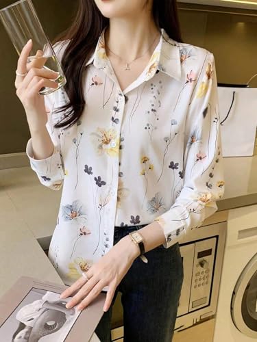 Image of TOPLOT Women's Shirt | Stylish Top Design | Modern Abstract & Floral Prints | Classic Collar with Front Closure for Polished and Everyday Styling | Long Sleeve Casual (5110)