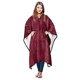 Manta- Poncho Polar para los días fríos del Invierno de Franela con Interior Sherpa con Bolsillo Frontal para el móvil y/o el Mando de la Tele | Talla única 130x170 cm, Color Rojo