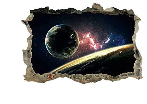 DNVEN Galaxy Wall Decals Planets Space Porthole Window Milky Way Cosmic Galaxy 3D Window View Arts Decors Removable Galaxy Stickers 23 inches x 15 inches