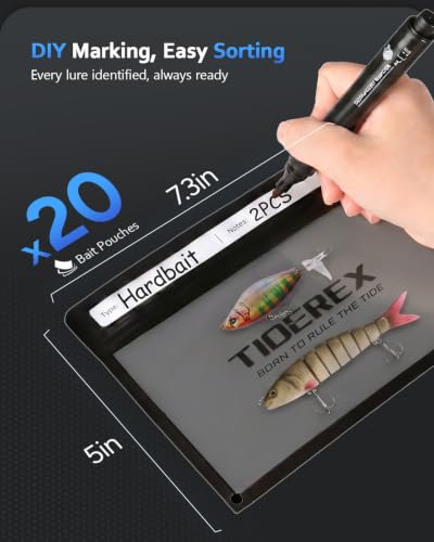 Image of Large Fishing Tackle Bag for Soft Plastic Baits Storage, 20PCS Soft Bait Clear Storage Bag, Fishing Gear Organizer for Weights, Reels & Hooks, 900D Waterproof Oxford Fabric