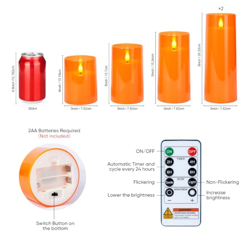 Image of Raycare Orange Halloween Battery Operated Flameless LED Candles with Remote | Acrylic Warm Lighting, Autumn Atmosphere for Halloween Party, Thanksgiving Dinner, Fall Harvest Festival Home Decor, Set of 5